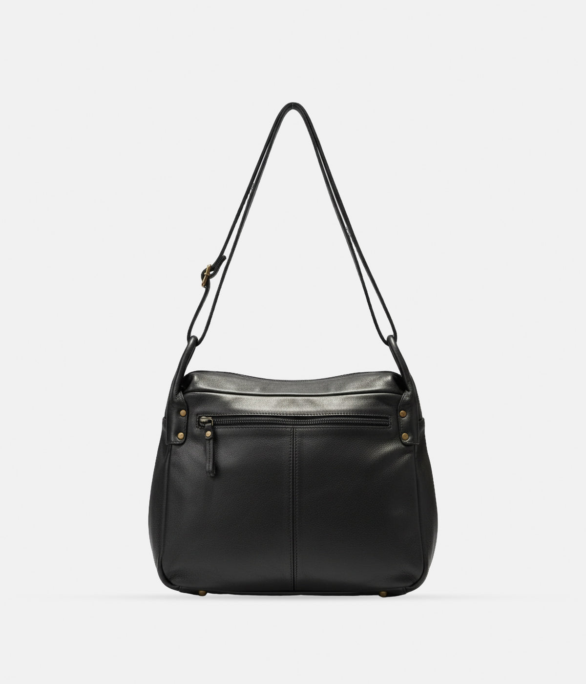 Sac Saga AUNE — vue de dos, poche zippée, couture centrale et bandoulière à boucle laiton — AUNE